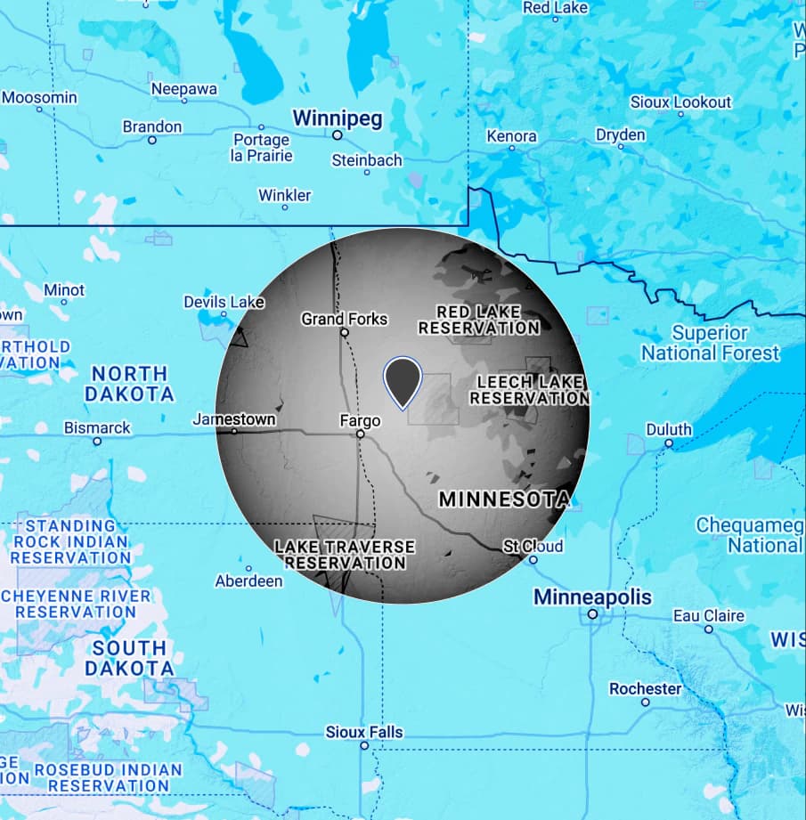 Map of the Northern Winds service area across northwest Minnesota and eastern North Dakota