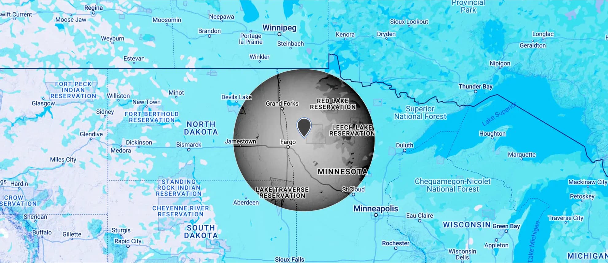 Service area map centered on Mentor, MN