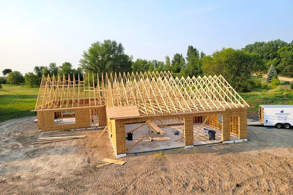 House framing in progress on a new build